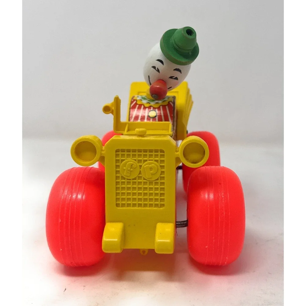 VINTAGE 1965 Fisher Price Jalopy‎ #724 Circus Clown Car Wood Pull Toy Nodder